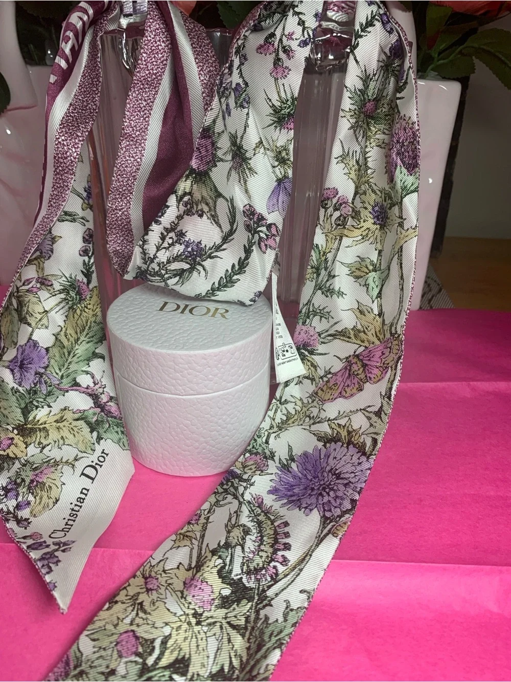 With Box Pre Owned Dior Floral Silk Twilly Scarf